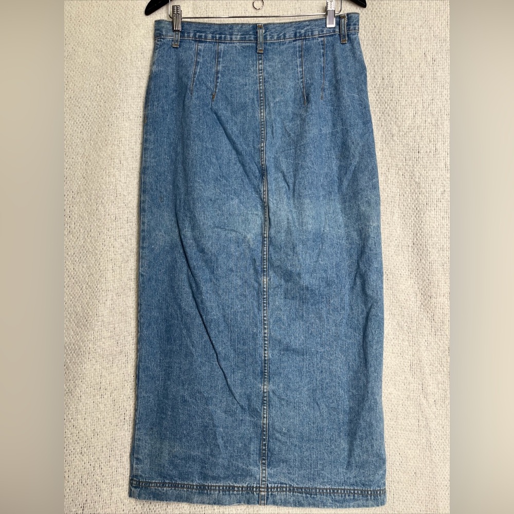Vintage Maxi Denim Skirt Jay Jacobs Button Front Pencil Jean 90s Faded USA Jr 13 - Picture 11 of 16